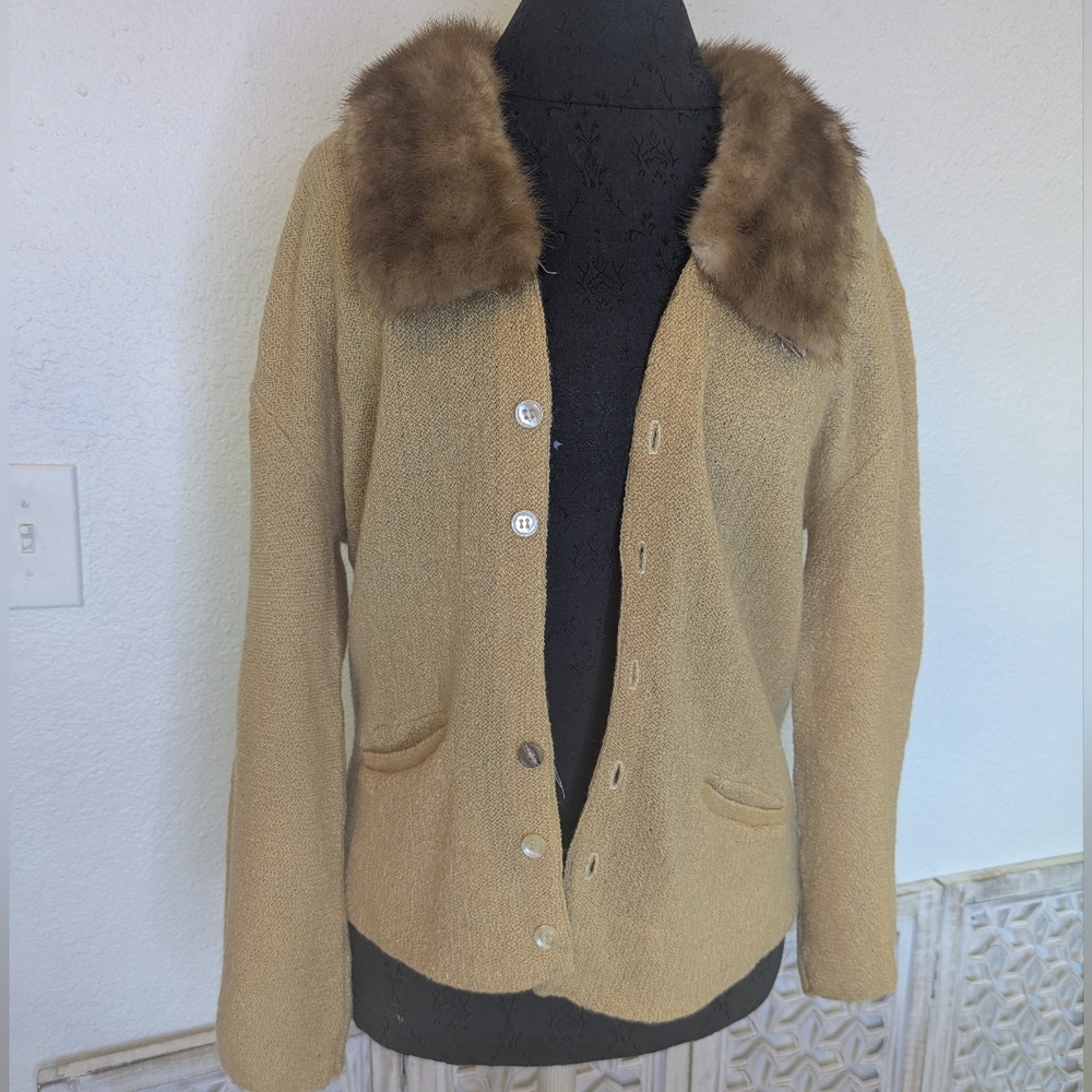 1940s/50s Mohpac Campus Fur Collar Cardigan - Picture 7 of 13
